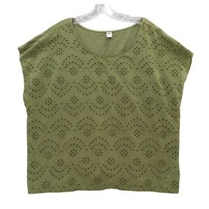 Old Navy Eyelet Top Olive Green Sleeveless Blouse Casual Comfy XXL‎